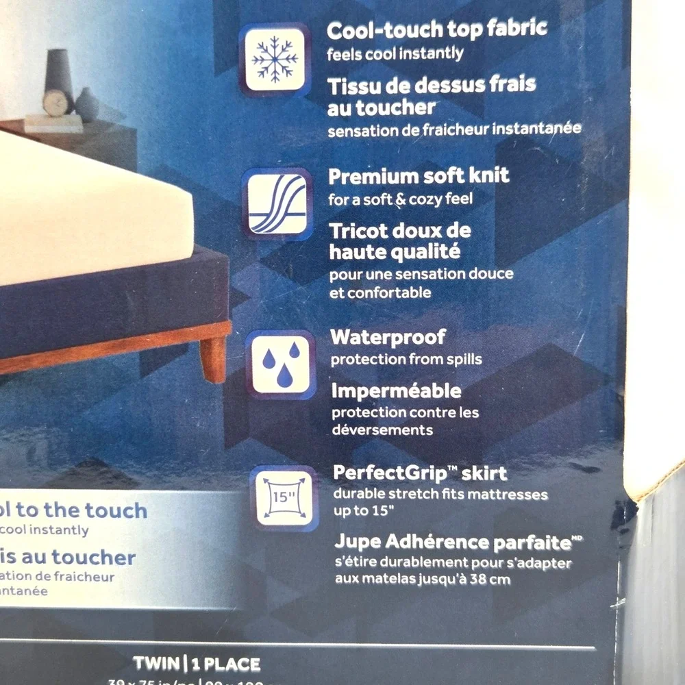Sealy Elite Cool Touch Twin White Fitted Mattress Protector Waterproof NIB #3180